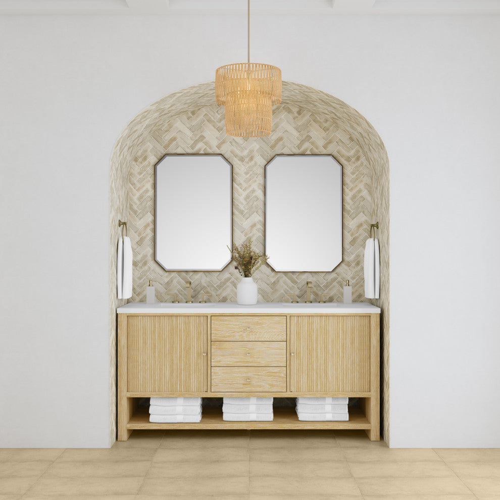Marigot Single 72" Double Vanity, Sunwashed Oak, 3 CM White Zeus Top