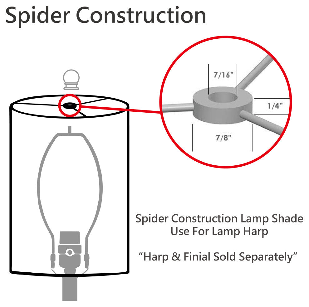 31223 Drum Shaped Spider Lamp Shade, Off White, 8" wide, 8"x8"x8"