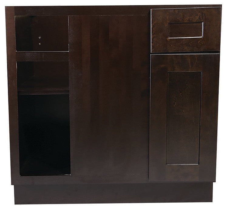Blind Base Pantry Cabinet, Storage Drawer & Door With Adjustable Shelf, Espresso