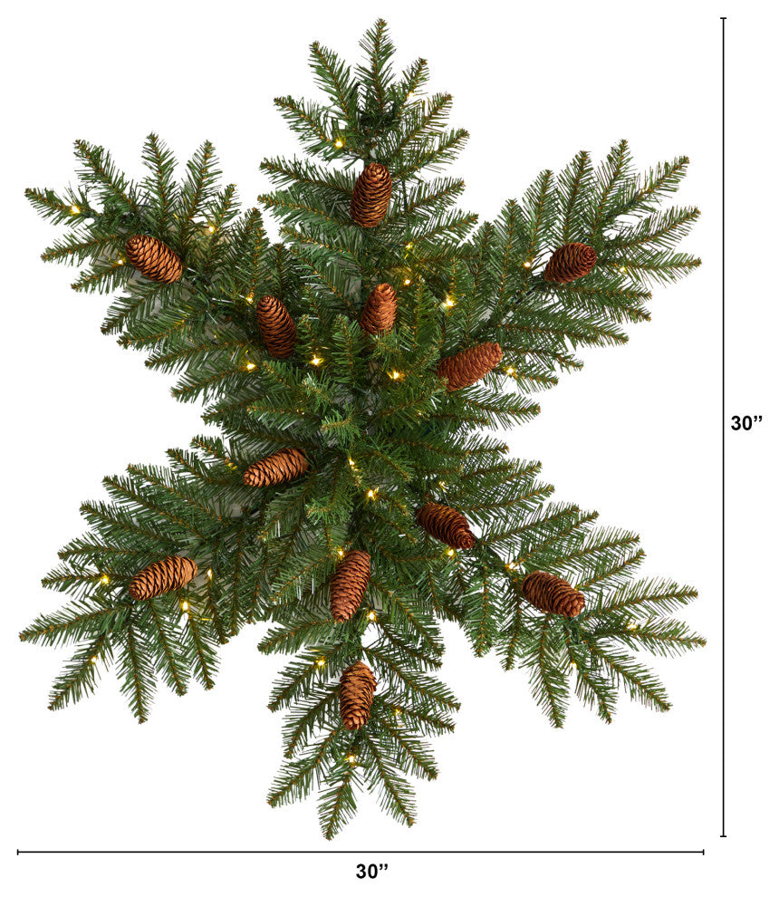 30" Pre-Lit Snowflake Artificial Dunhill Fir Wreath With Pinecones & 40 LEDs