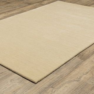 Apollo Heathered Solid Beige Hand-Made Wool Area Rug 5' x 8'