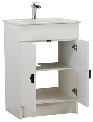 SmartFold 24" Single Sink Vanity, White With White Ceramic Top