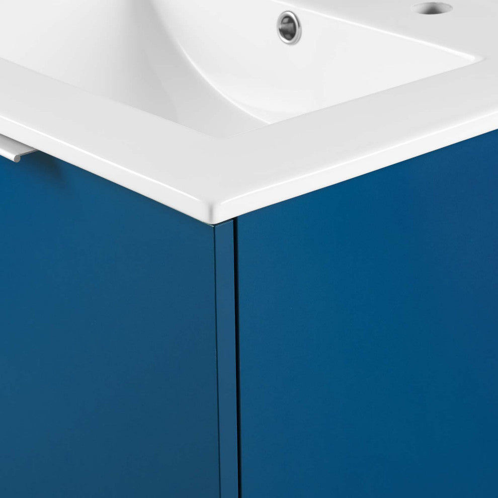 Sink Vanity Cabinet, Wall Mounted, Melamine, Blue Navy White, Modern, Bathroom