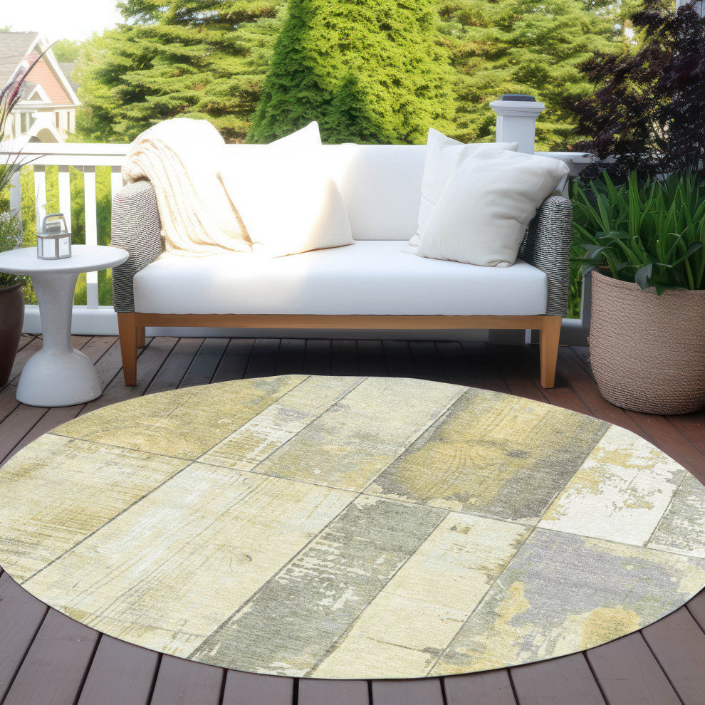 Machine Washable Indoor/Outdoor Chantille ACN1877 Gold 8' x 8' Round Rug