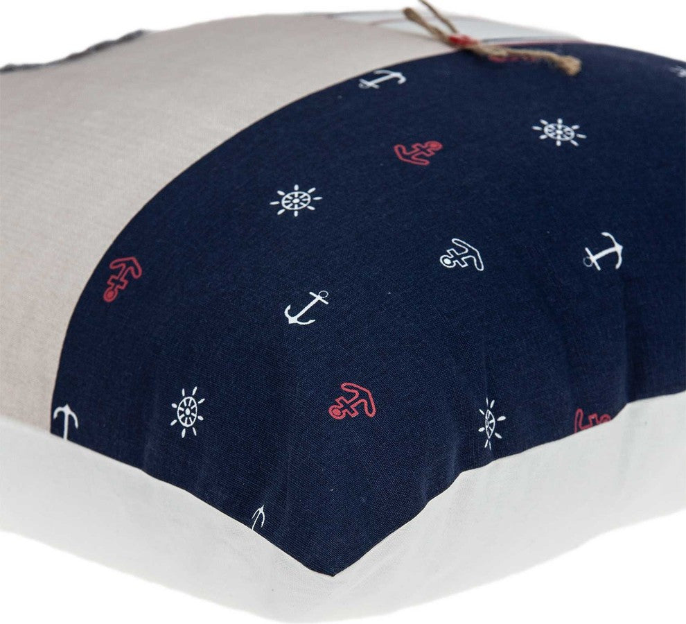 Casual Square Grey Nautical Anchor Accent Pillow, White, Blue, Red,tan, Patch