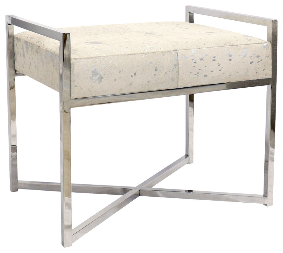 Pasargad Home Safari Cowhide Upholstered Bench With Steel Legs