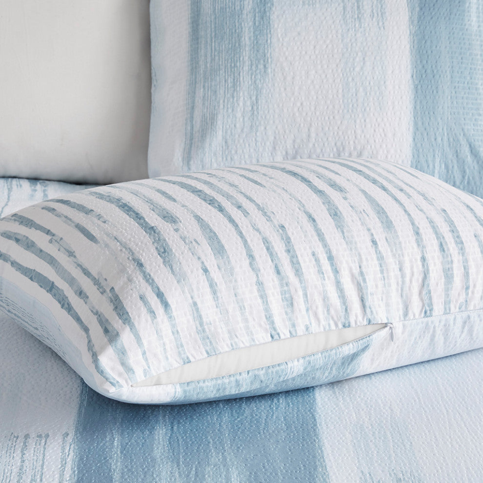 N Natori Reversible Brush Stroke, Blue, King, 4pc Comforter Set