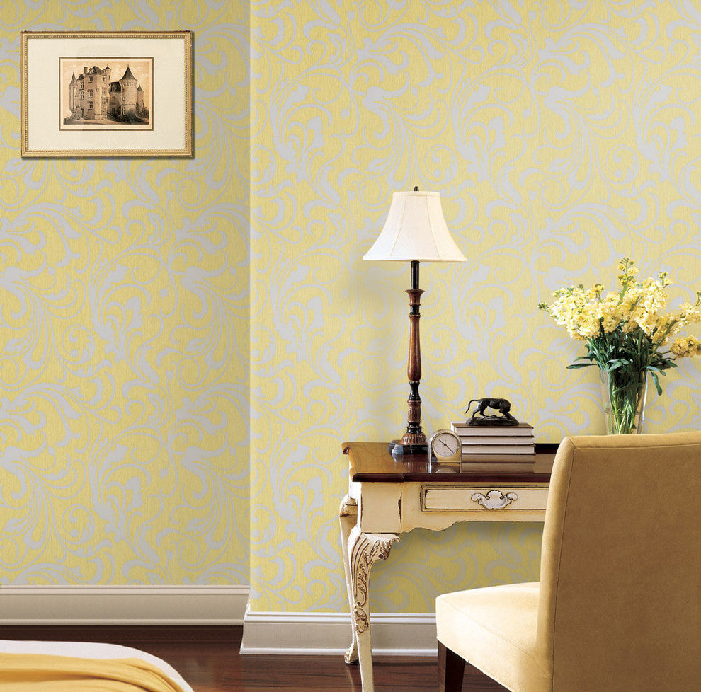 Adore Splashy Corsage Wallpaper, Citrus Green and Gray