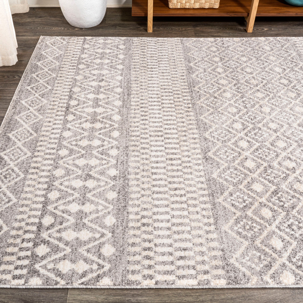 Ifrane Berber Geometric Stripe Runner Rug, Gray/Cream, 4x6