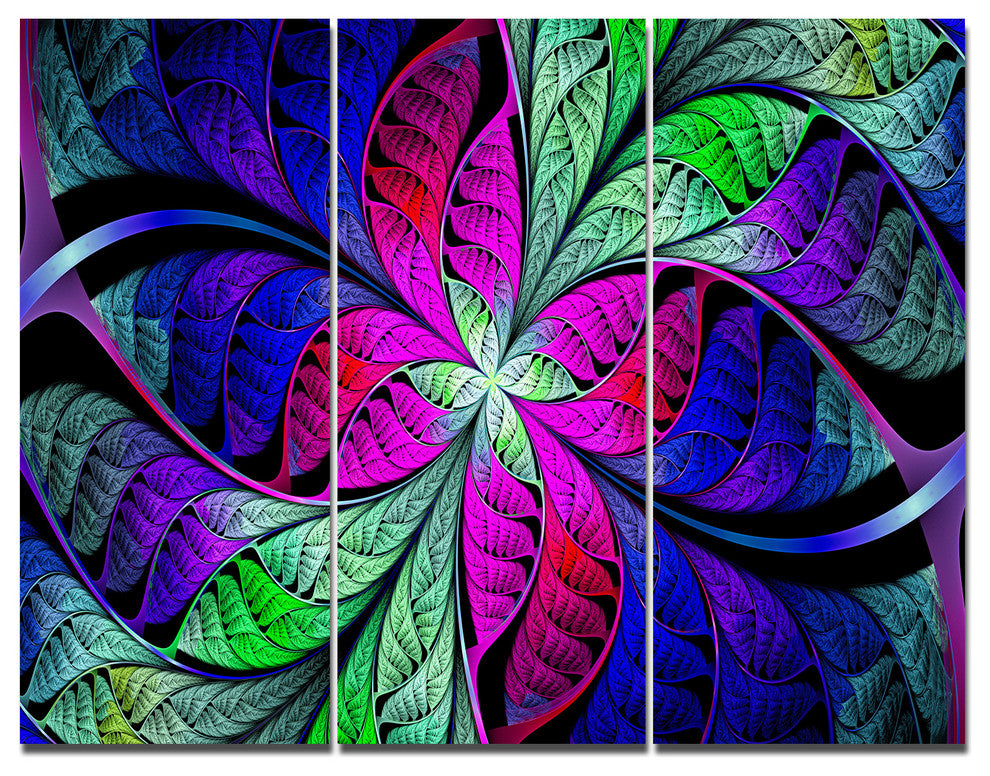 Multi Color Stained Glass Texture, Abstract Triptych Canvas Art, 36x28, 3 Panels
