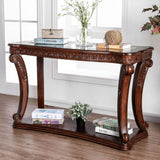 Tempered Glass Sofa Table, Dark Oak