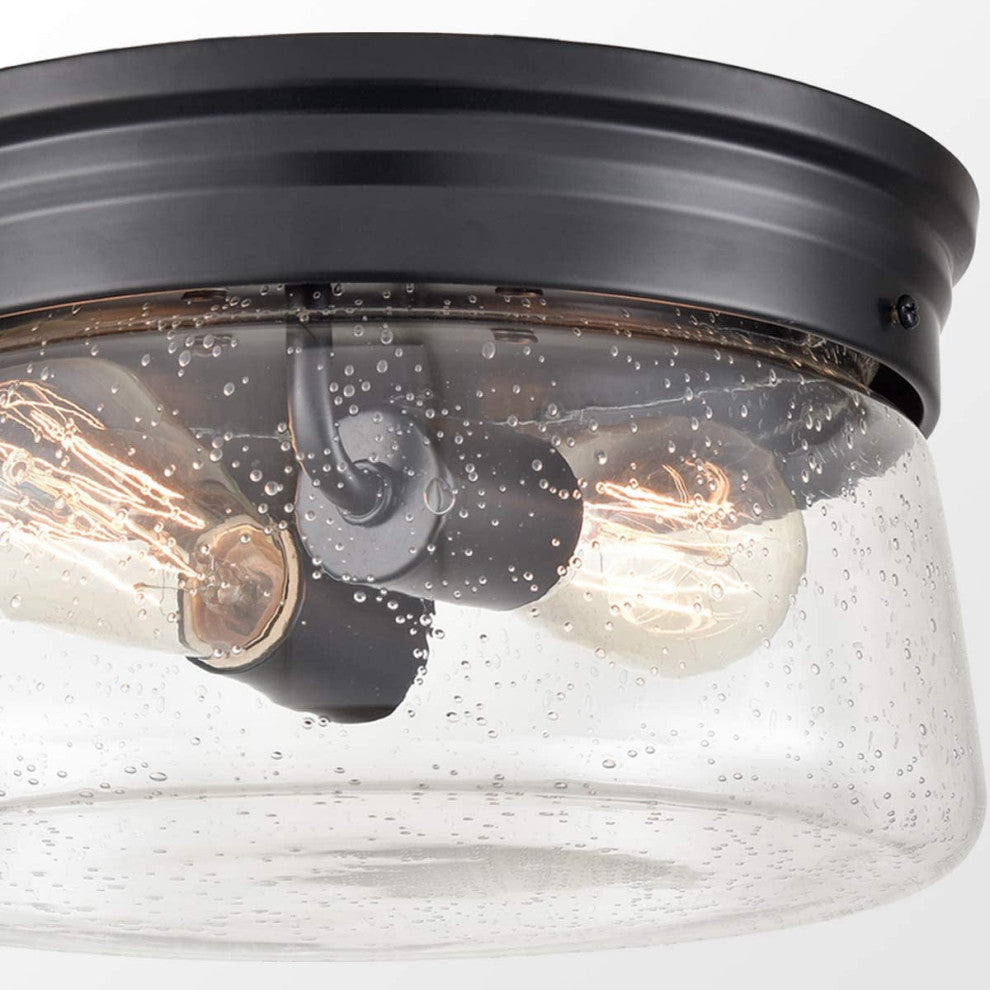 Fiesole Matte Black Flush Mount Ceiling Light With Seeded Glass Shade