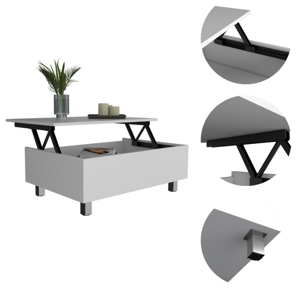 Boston Top Coffee Liftable Table, White