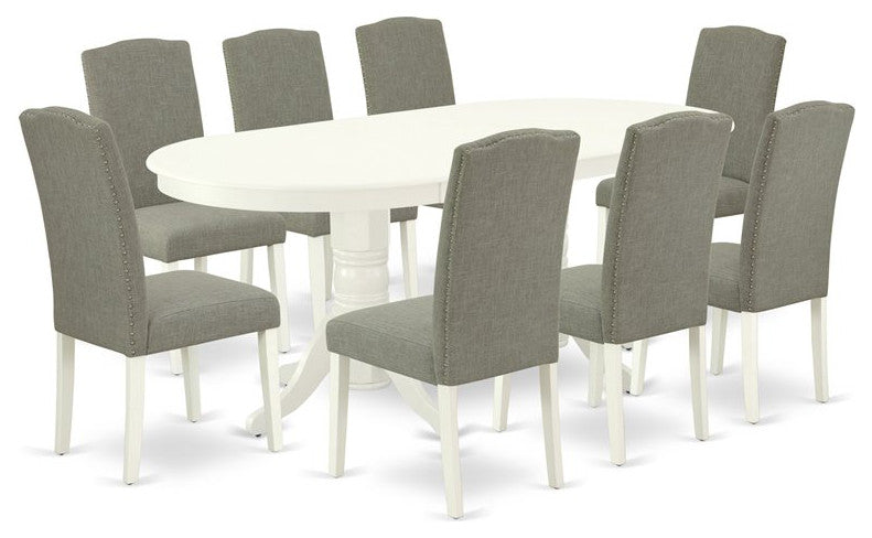 9-Piece Kitchen Set, Table With Leaf and 8-Chair With Dark Shitake