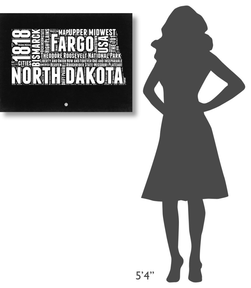 "North Dakota Black and White Map" Fine Art Print