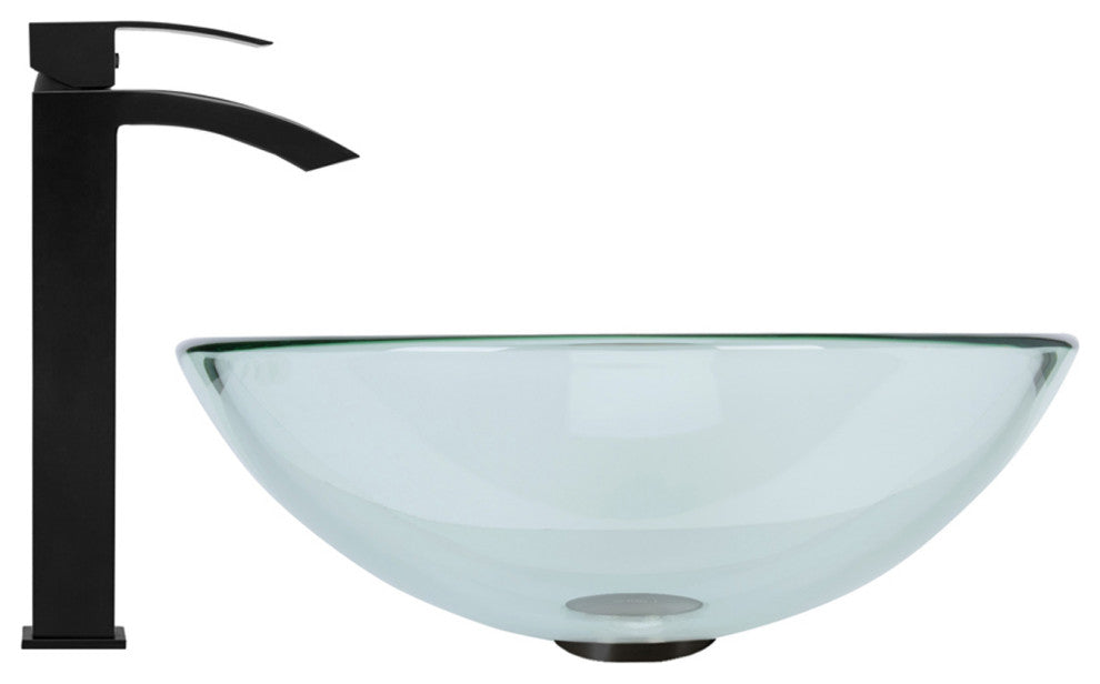 VIGO Crystalline Glass Vessel Sink and Duris Vessel Faucet, Matte Black