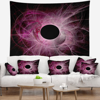 Fractal Purple Circle on Black Abstract Wall Tapestry, 60"x50"