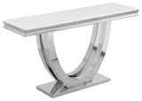 Trinidad White Rectangular Stone Console Table, Silver