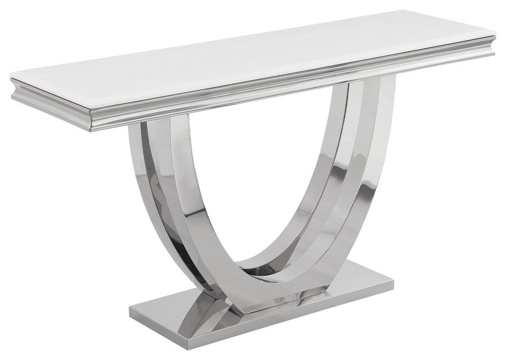 Trinidad White Rectangular Stone Console Table, Silver
