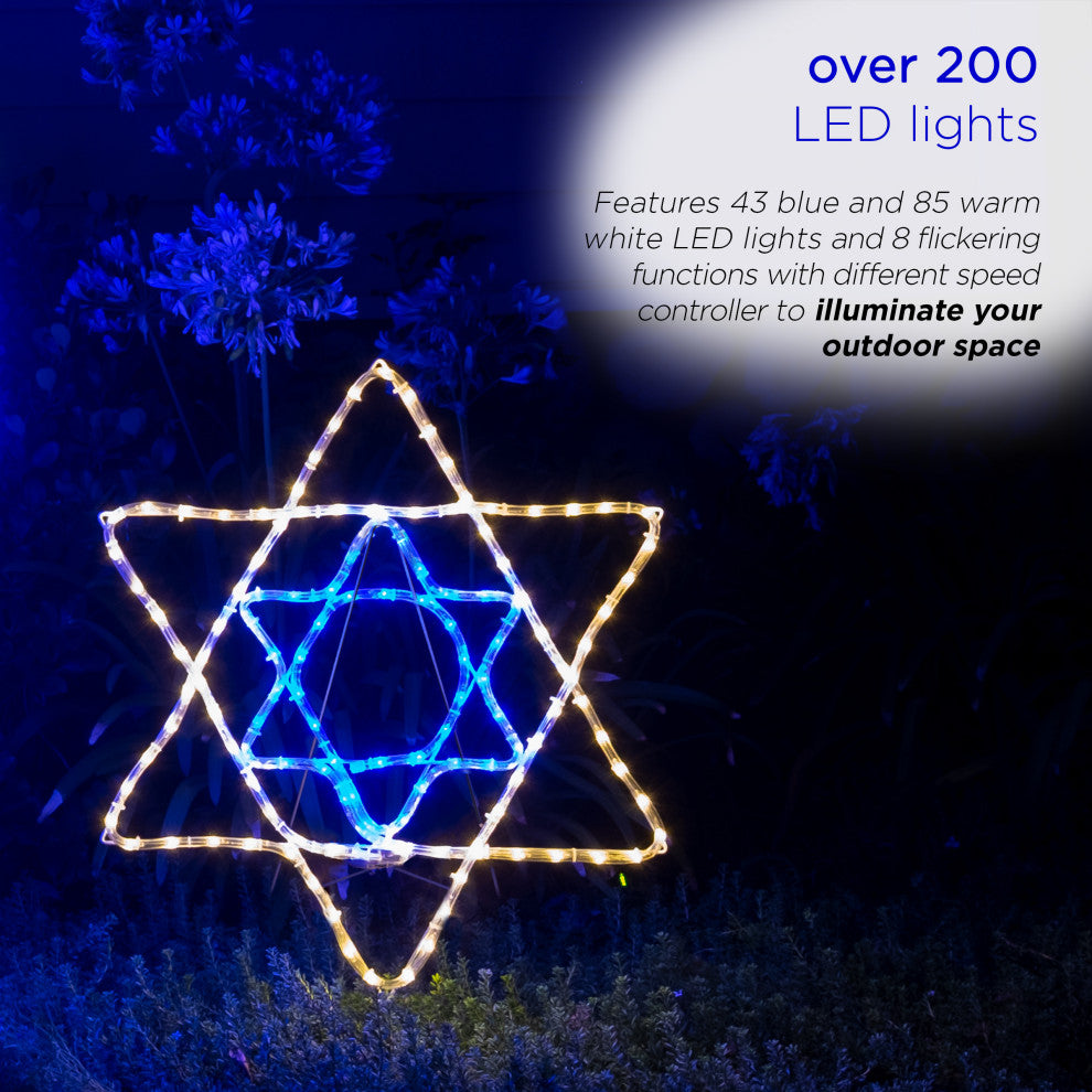 Hanukkah Decoration with Blue and White LED Lights, Star of David