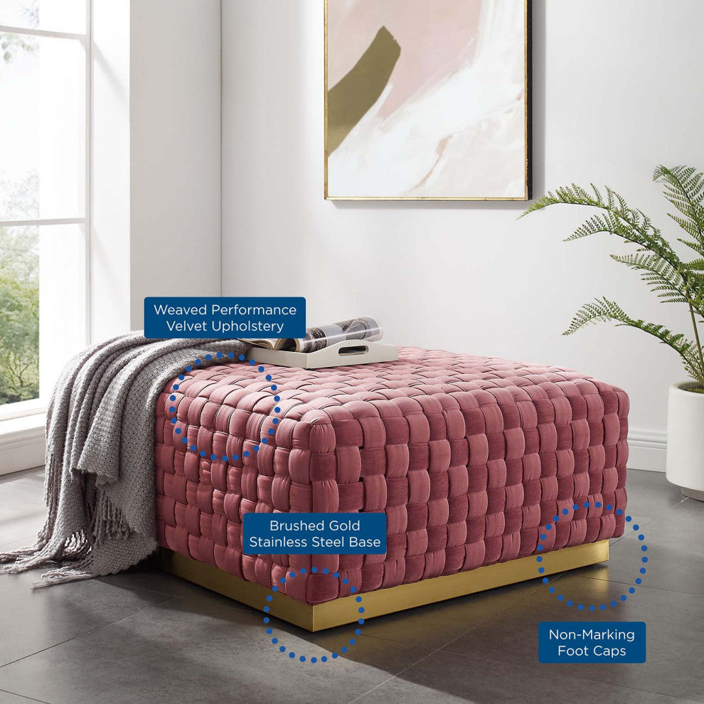 Accent Chair Ottoman, Square, Velvet, Pink, Modern, Living Lounge Hospitality