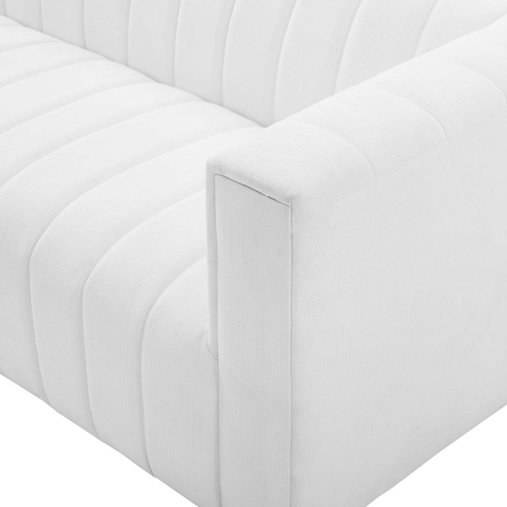 Tufted Sofa, Fabric, White, Modern, Living Lounge Room Hotel Lobby Hospitality