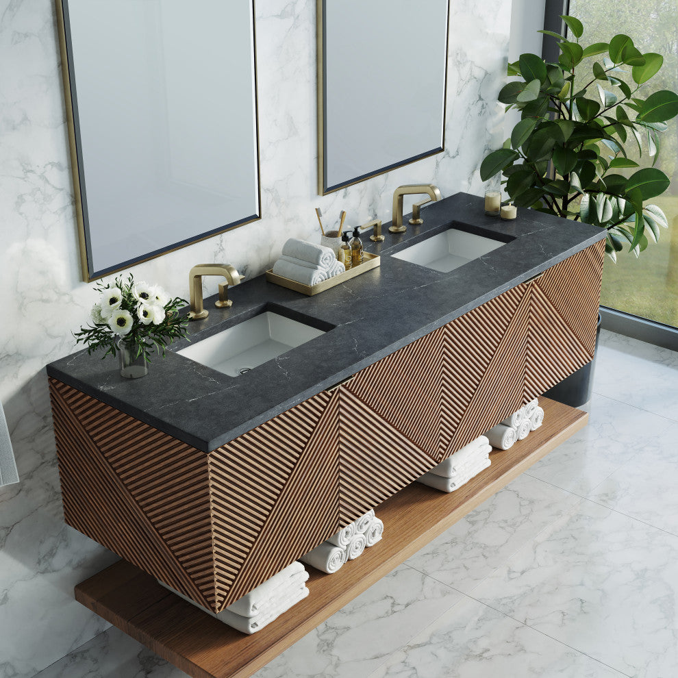 James Martin Marcello Bath Vanity, Chestnut, 72", Charcoal Soapstone, Three-Hole