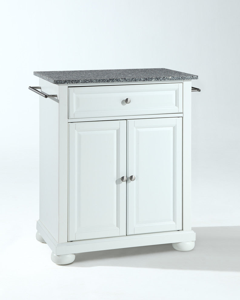Alexandria Solid Granite Top Portable Kitchen Island, White Finish