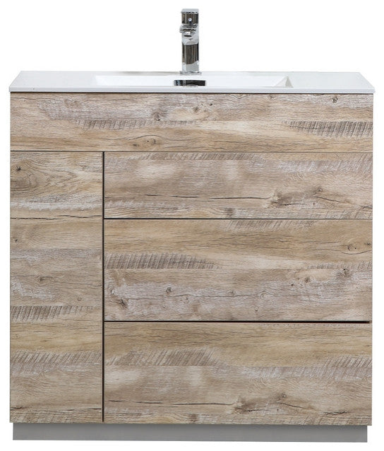 Milano 36" Modern Bathroom Vanity, Nature Wood