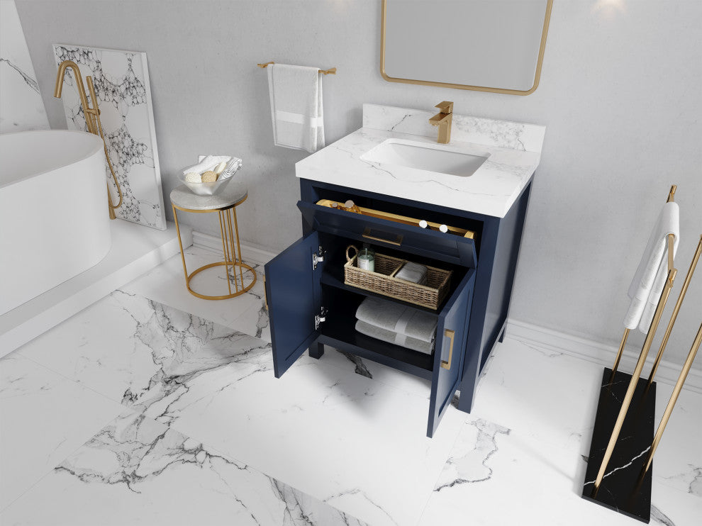 Cambridge 30 Single Sink Bath Vanity in Hale Navy Blue 2" Calacatta Nuvo