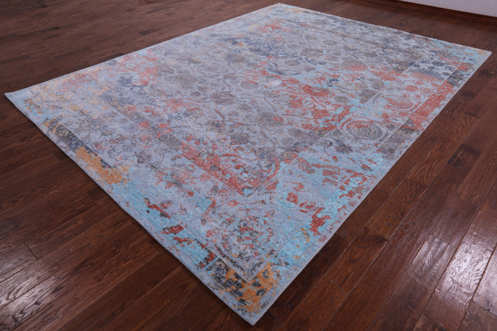 8' 11" X 12' 0" Persian Wool and Silk Hand Knotted Rug Q11787