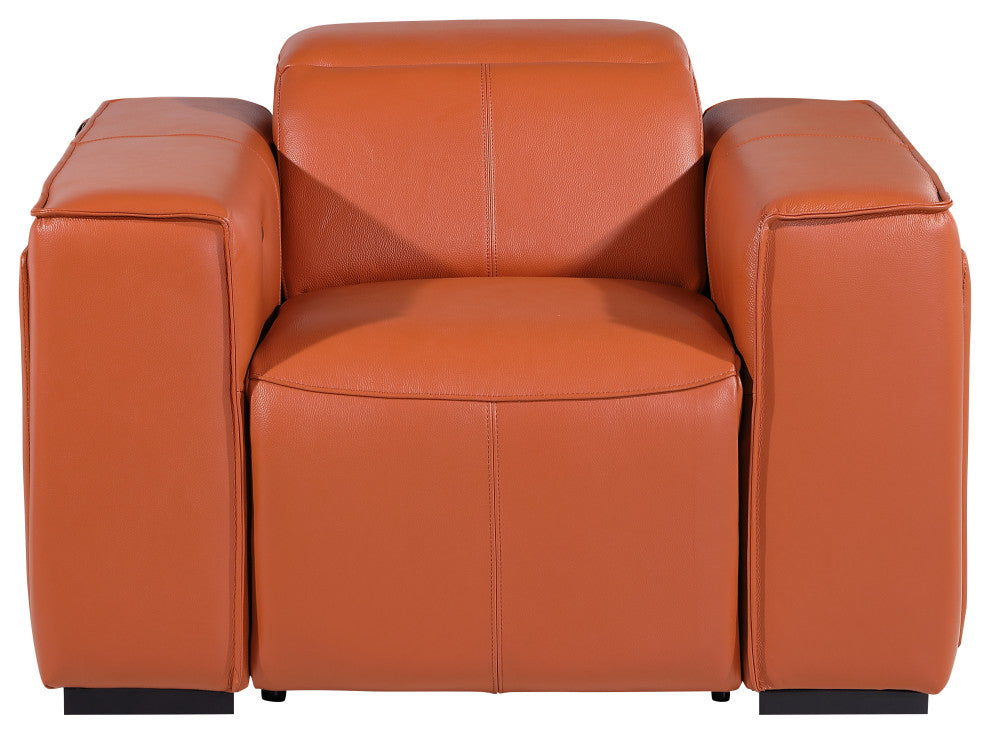 Niccolo Italian Leather Power Reclining Arm Chair With Power Headrests, Camel