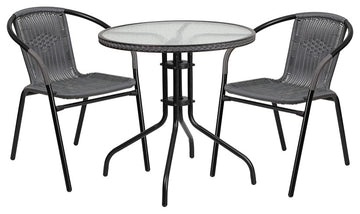 28RD Gray Table Set w/Rattan