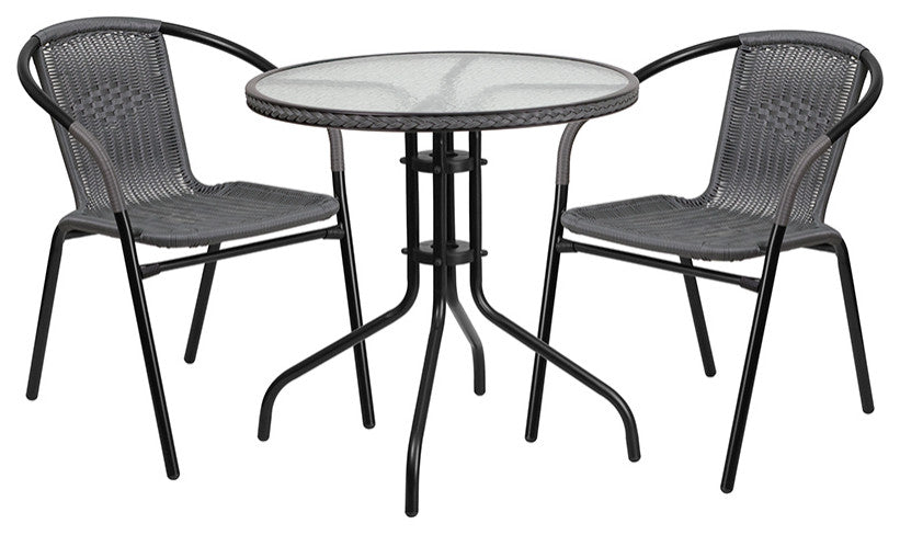 28RD Gray Table Set w/Rattan