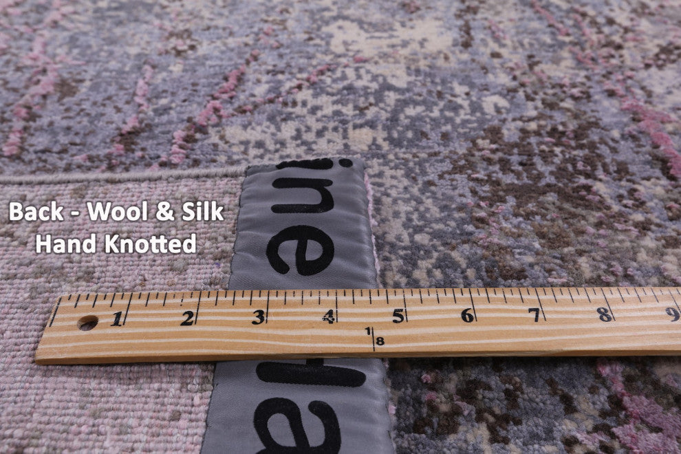 2' 4" X 10' 3" Runner Hand Knotted Wool and Silk Abstract Rug Q9070