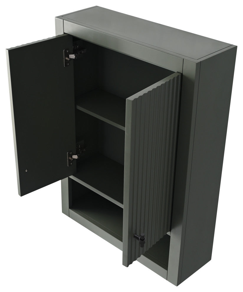 Vanity Art 24" Wall Mounted Bathroom Storage Cabinet, Linear Vintage Green, Matte Black Handle