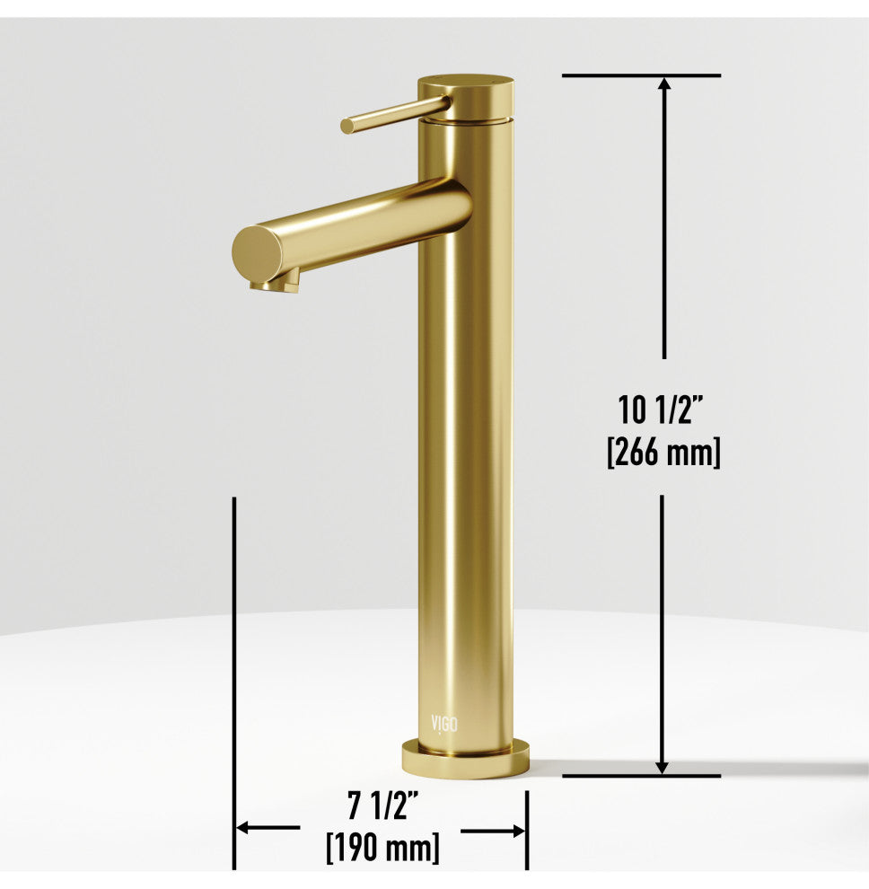 VIGO Jewel 11" H Single Handle Single Hole Bathroom Vessel Faucet, Matte Brushed Gold