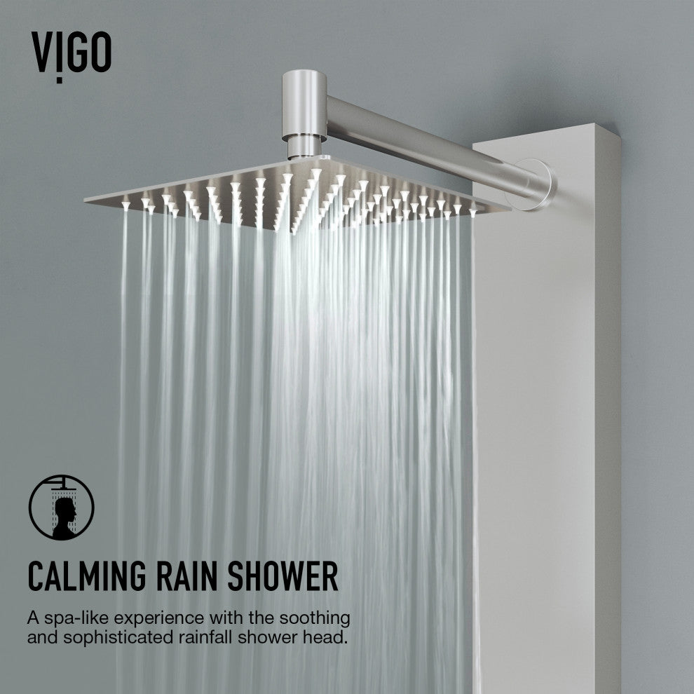 Bowery 58" H x 5" W 4-Jet Shower Panel with Square Shower Head and Tub Filler, Stainless