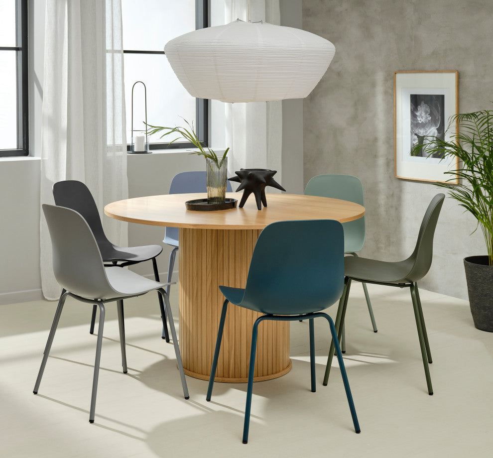 Mid-Century Modern Pedestal Dining Table, Natural Oak, Round