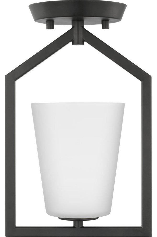 Vertex Collection One-Light Matte Black Etched White Semi-Flush Mount Light