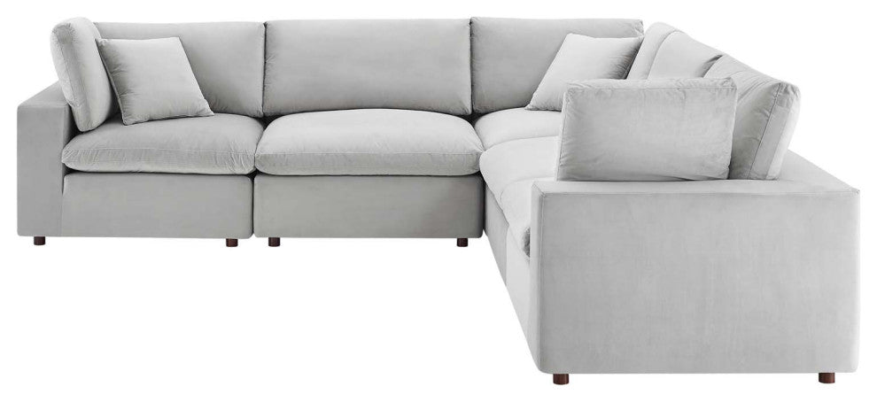 Sectional Sofa Set, Velvet, Gray, Modern, Living Lounge Hotel Hospitality