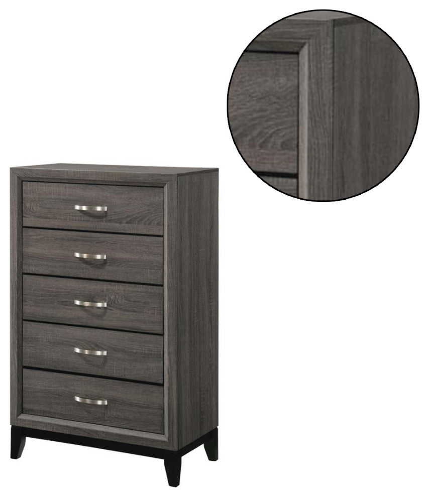 5 Drawers Chest, Gray Oak And Black