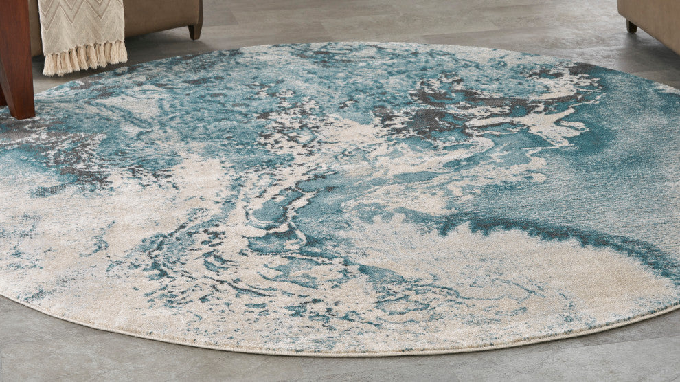 Nourison Maxell 8' x Round Ivory/Teal Modern Indoor Area Rug
