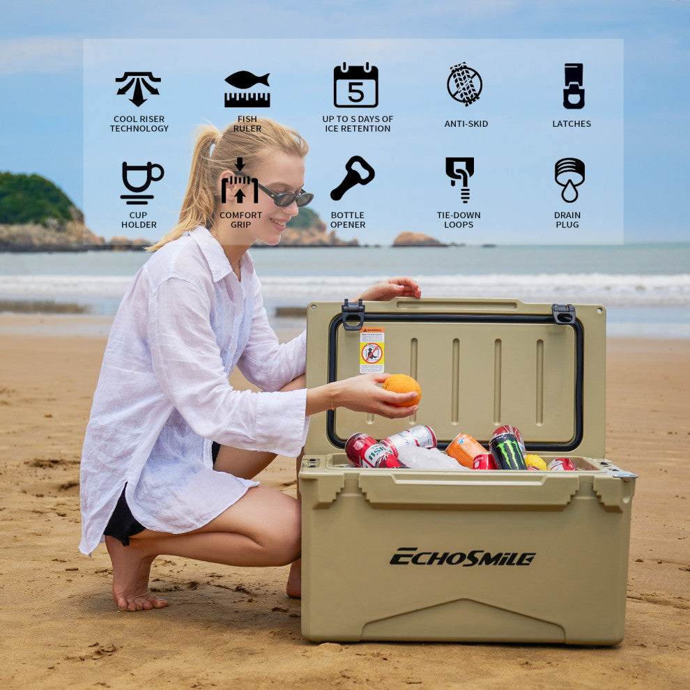 EchoSmile 30 qt. Rotomolded Cooler, Khaki