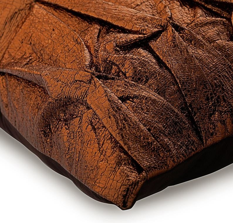 Pintucks & Textured Copper Faux Leather 18"x18" Pillow Cover, Stunning Bronzer