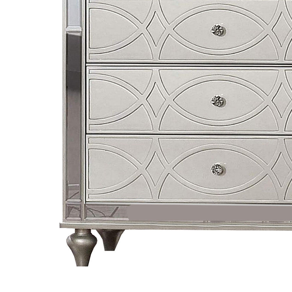 Benzara BM252517 Chest With 5 Drawers and Circular Decorative Pattern, Silver