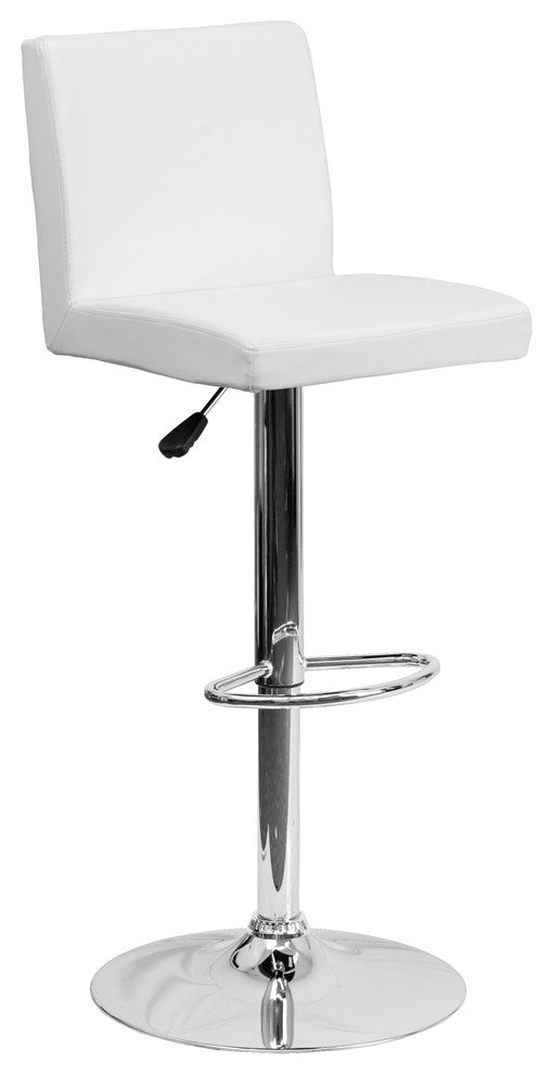 Emma White Vinyl Adjustable Height Barstool With Chrome Base