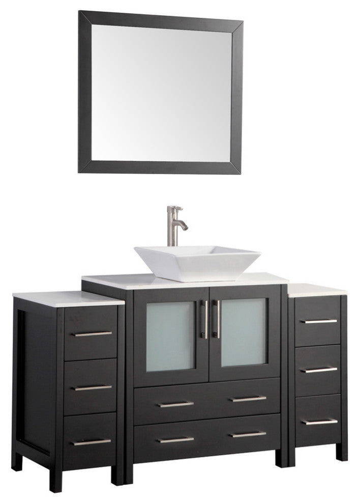 Vanity Art Vanity Set With Vessel Sink, Espresso, 54", Standard Mirror