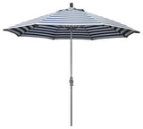 9' Grey Collar Tilt Lift Fiberglass Rib Aluminum Umbrella, Olefin, Navy White Cabana Stripe