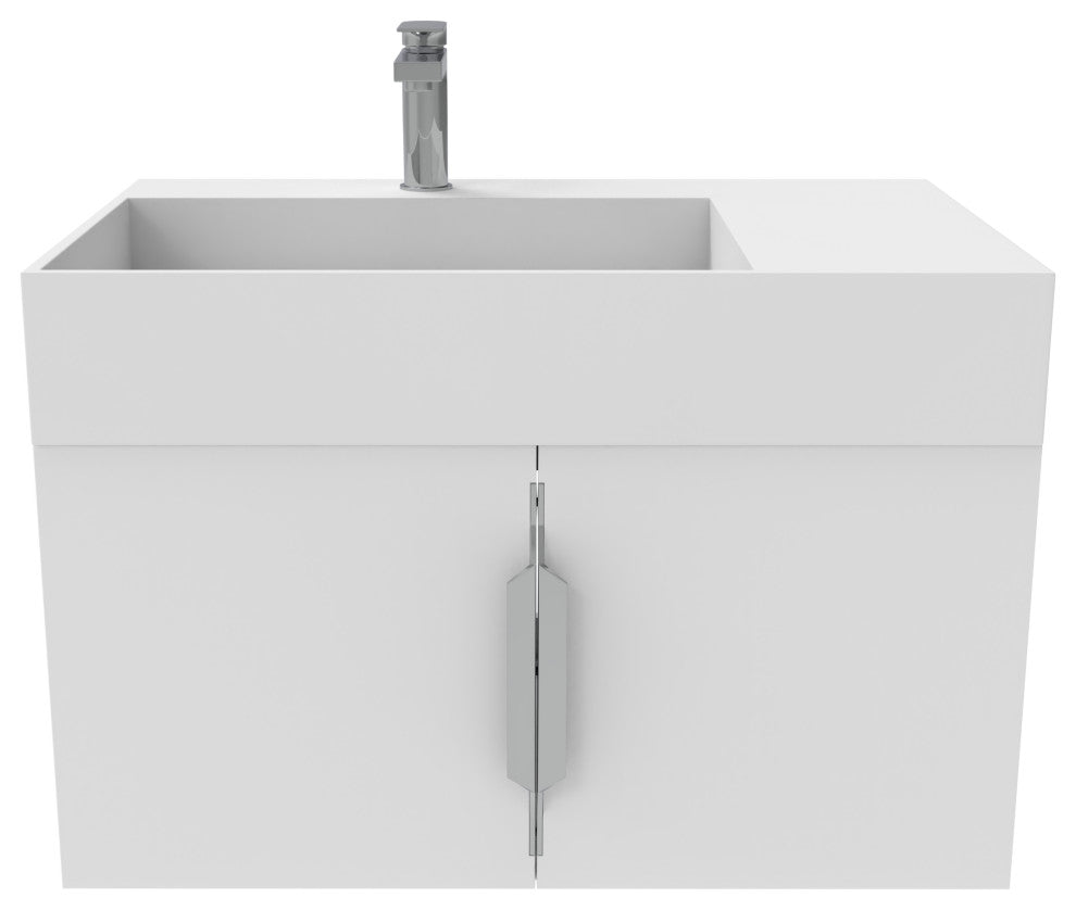 CastelloUSA Amazon 30" Left Wall Mounted Bathroom Vanity Set, White, White Top, Brushed Nickel